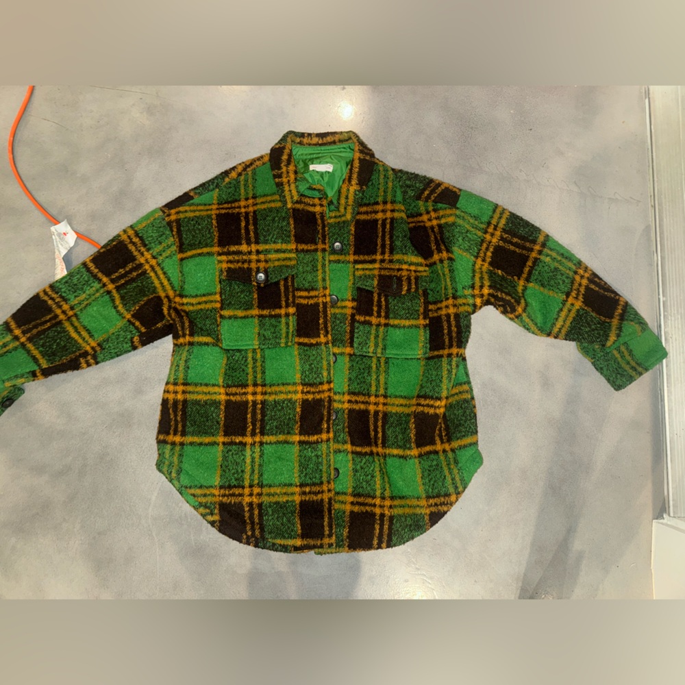 Good American Green Plaid Button Front Shacket Jacket Size 1/2